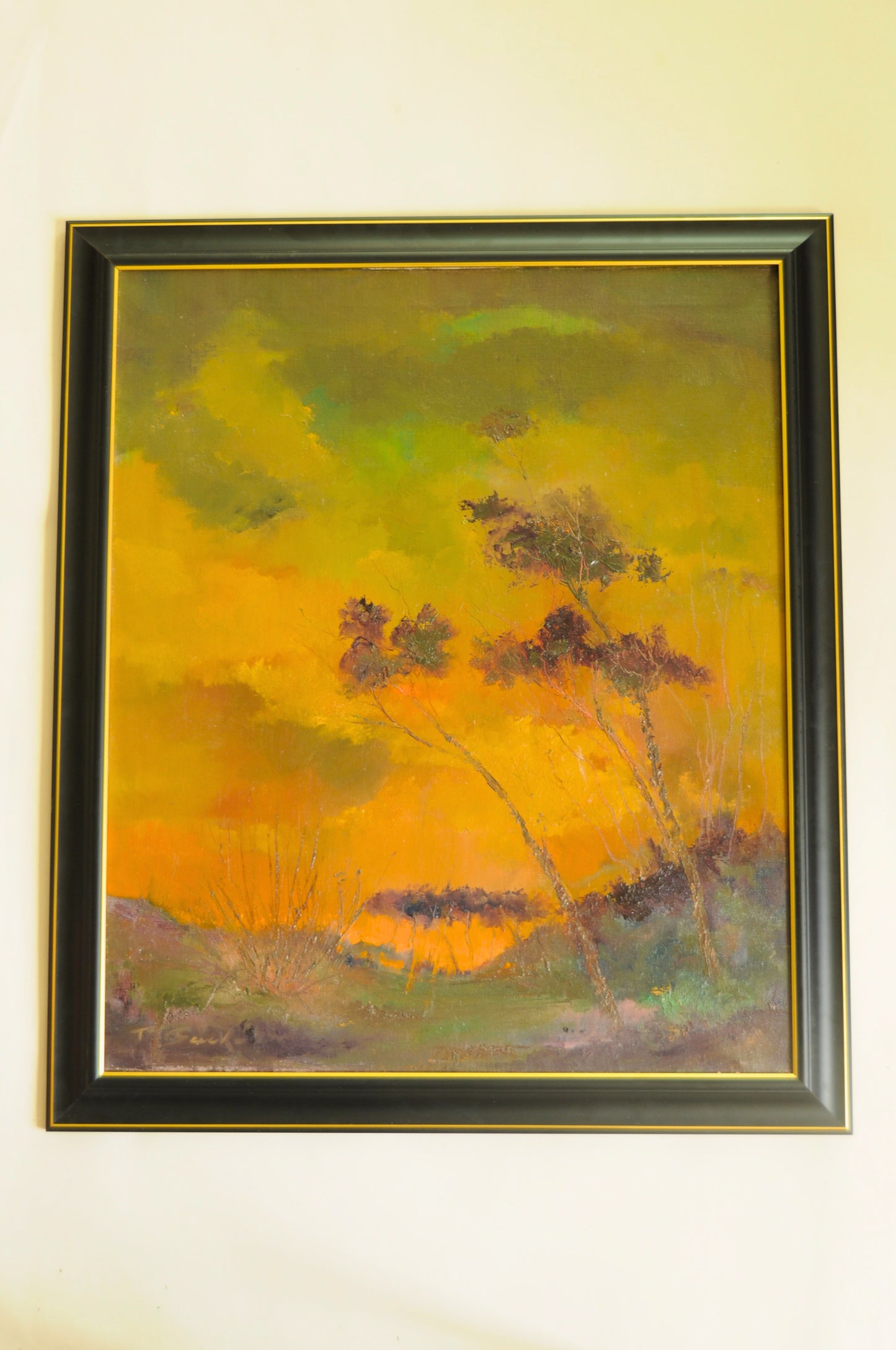 PEINTURE À L'HUILE SUR TOILE COUCHER DE SOLEIL SIGNÉE BUCK 20e SIECLE