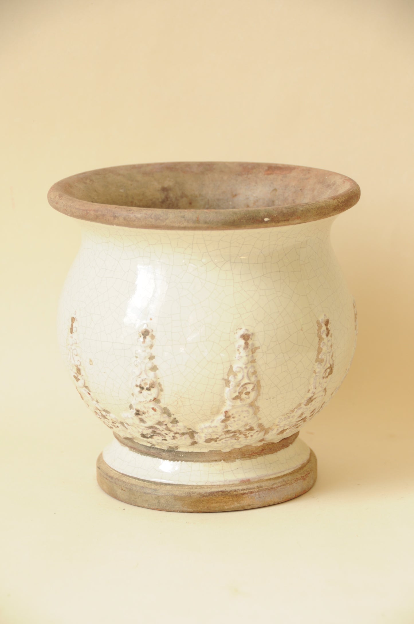 JARDINIÈRE CACHE POT EN TERRE CUITE ÉMAILLÉE ÉCRU NATUREL