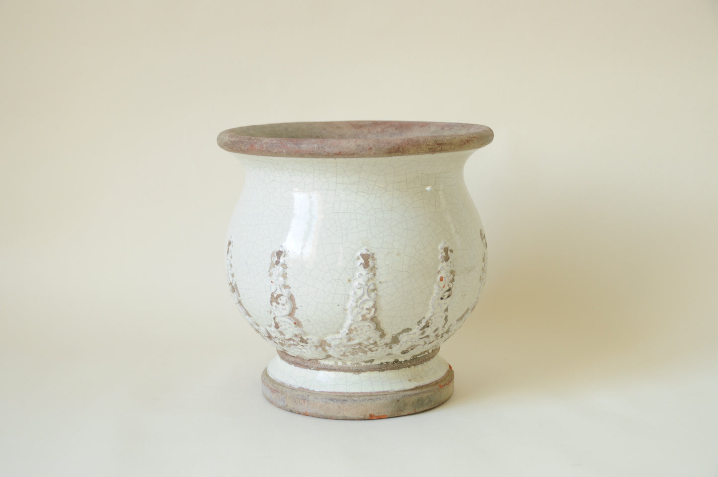 JARDINIÈRE CACHE POT EN TERRE CUITE ÉMAILLÉE ÉCRU NATUREL