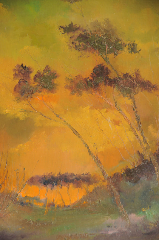 PEINTURE À L'HUILE SUR TOILE COUCHER DE SOLEIL SIGNÉE BUCK 20e SIECLE