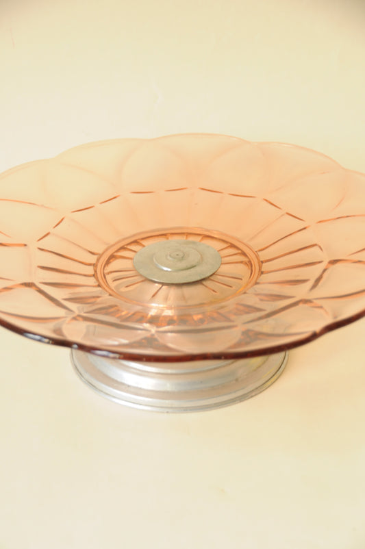 COUPE A FRUITS ART DECO EN VERRE ROSE