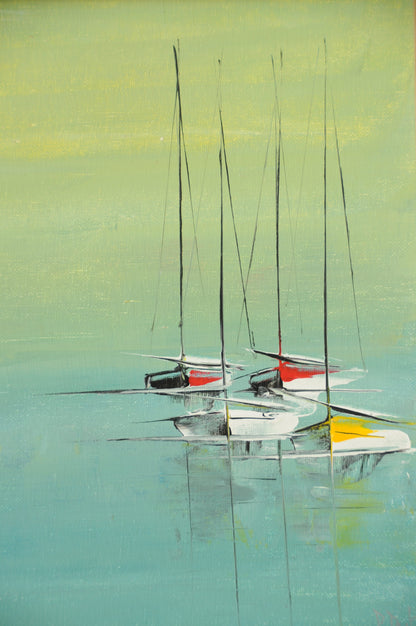 PEINTURE BATEAUX SUR CARTON TOILE SIGNÉE BUTEL