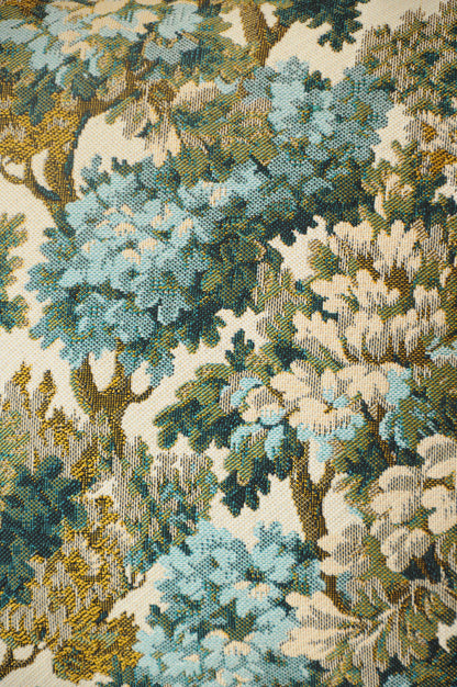 COUSSIN JACQUARD IMPRIMÉ MOTIF FEUILLAGE BLEU VERT