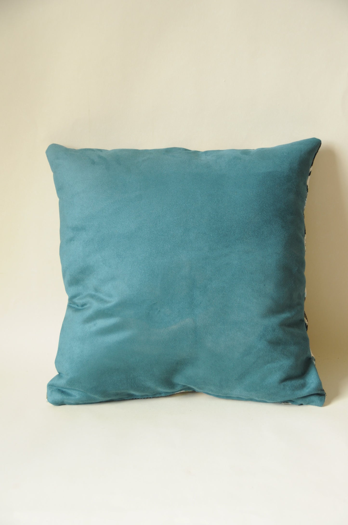 COUSSIN JACQUARD IMPRIMÉ MOTIF FEUILLAGE BLEU VERT