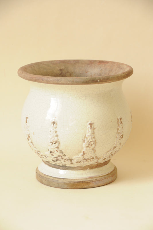 JARDINIÈRE CACHE POT EN TERRE CUITE ÉMAILLÉE ÉCRU NATUREL